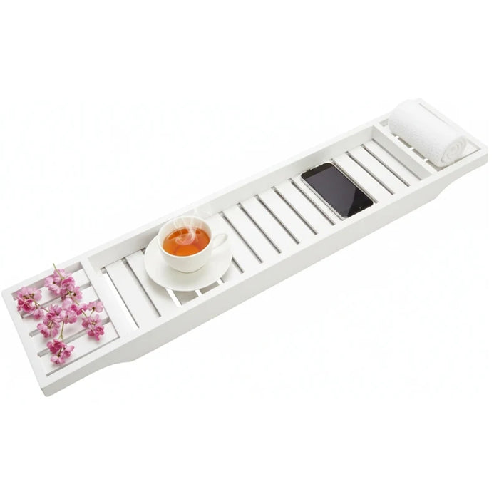 Natural Bamboo Bath Caddy Tray – 70 cm, White Finish