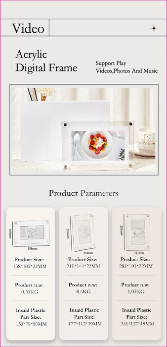 5-inch Acrylic Digital Photo Frame with Removable Stand — 8GB, Video & Music Playback