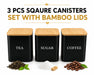 3-Piece Square Kitchen Canisters with Bamboo Lids for Coffee, Tea & Sugar