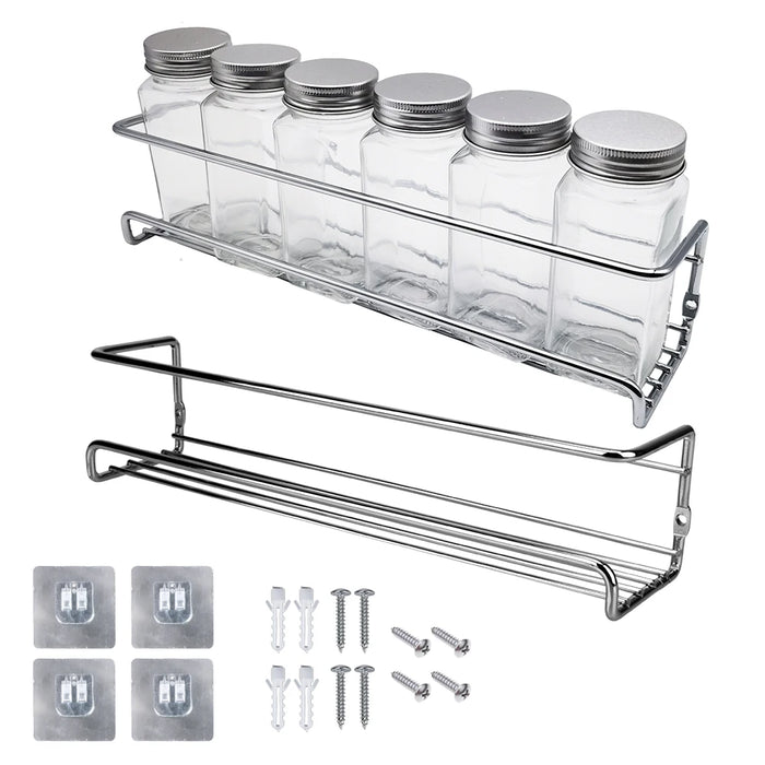 2-Pack Metal Wall-Mounted Spice Rack – Single-Layer Carbon Steel Hanging Organiser