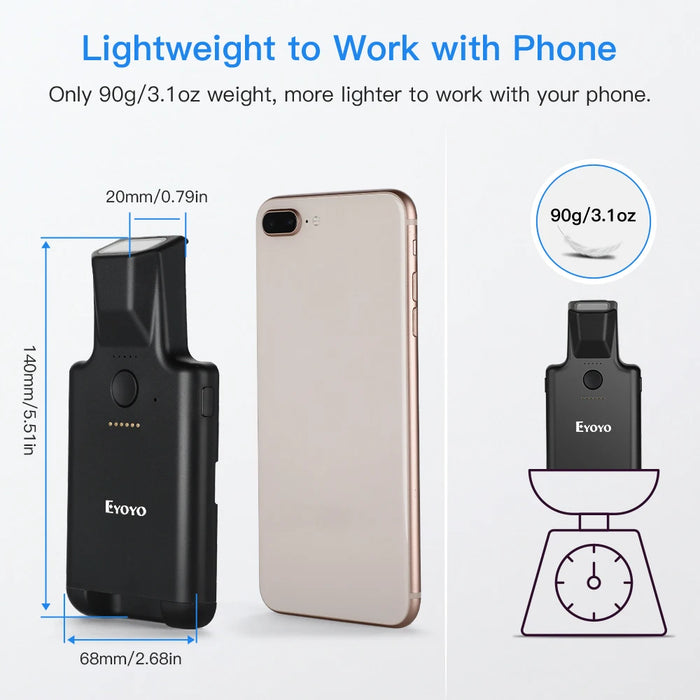 EY-017 Clip-on 2D Bluetooth Barcode Scanner – 1D/QR for Android & iOS