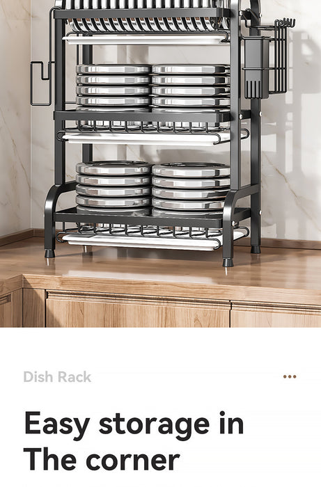 2/3-Tier Stainless Steel Dish Rack with Utensil Holder — Compact Rustproof Countertop Drainer
