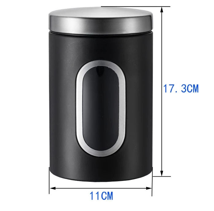 3‑Pack Stainless Steel Food Storage Jars with Viewing Window — Kitchen Sealed Jars