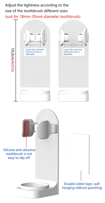 Adjustable Electric Toothbrush Holder – Silicone Non‑Slip Wall Mount (Fits 18–35mm)