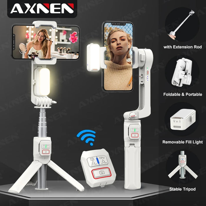 A10 Handheld Smartphone Gimbal with Fill Light, Extension Rod & Remote — for iPhone & Samsung