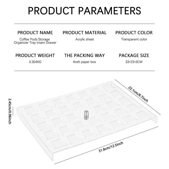 Acrylic Coffee Pod Tray — Holds 34 Nespresso Original Capsules