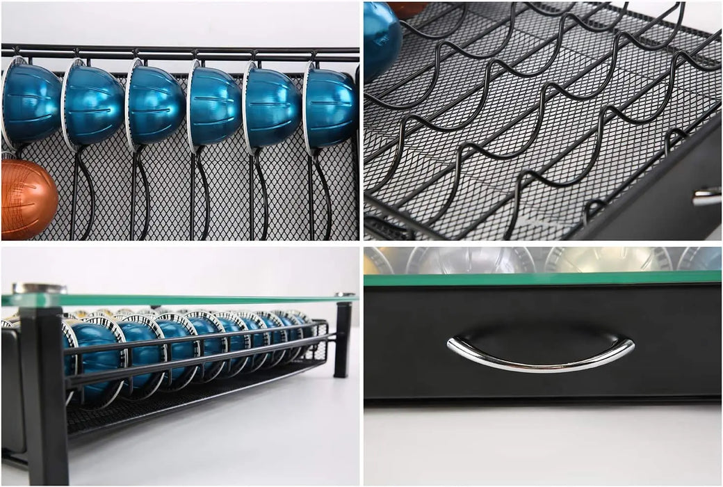 Vertuo/Vertuoline 40‑Pod Drawer Coffee Capsule Holder with Tempered Glass Tray