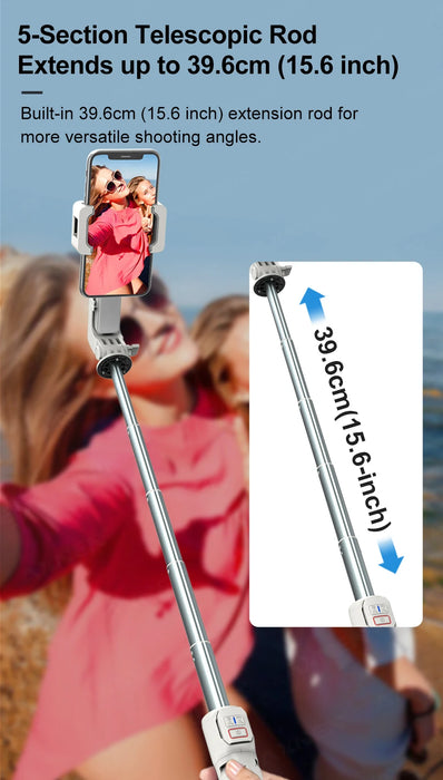 A10 Handheld Smartphone Gimbal with Fill Light, Extension Rod & Remote — for iPhone & Samsung