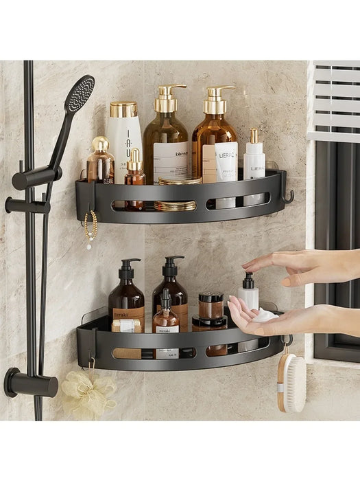 2pcs Corner Bathroom Shelf — Single-Tier Stainless Steel, No‑Drill Adhesive, Model FGR342