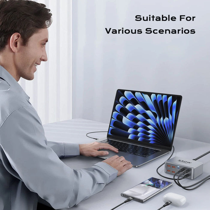 330W 10‑Port GaN USB‑C Charger — Dual 100W PD3.0/PPS Fast Charging Station