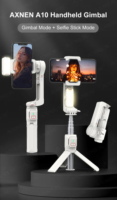 A10 Handheld Smartphone Gimbal with Fill Light, Extension Rod & Remote — for iPhone & Samsung
