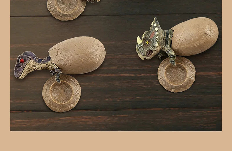 3PCS Hatching Dinosaur Eggs – T‑Rex, Triceratops & Raptor PVC Model Set