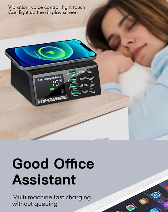 110W 8-Port USB Charging Station — 45W PD USB-C, QC3.0 & 15W Wireless (GaN)