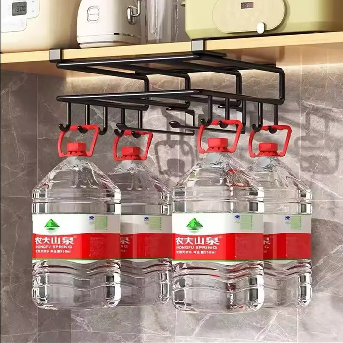 Under-Cabinet Kitchen Organiser Rack with Hooks — Holds Paper Towels, Cutting Boards & Lids