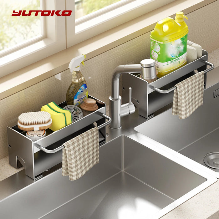 Kitchen Sink Stand & Sponge Holder – Metal Dish Drainer Organiser (Grey/White/Black)