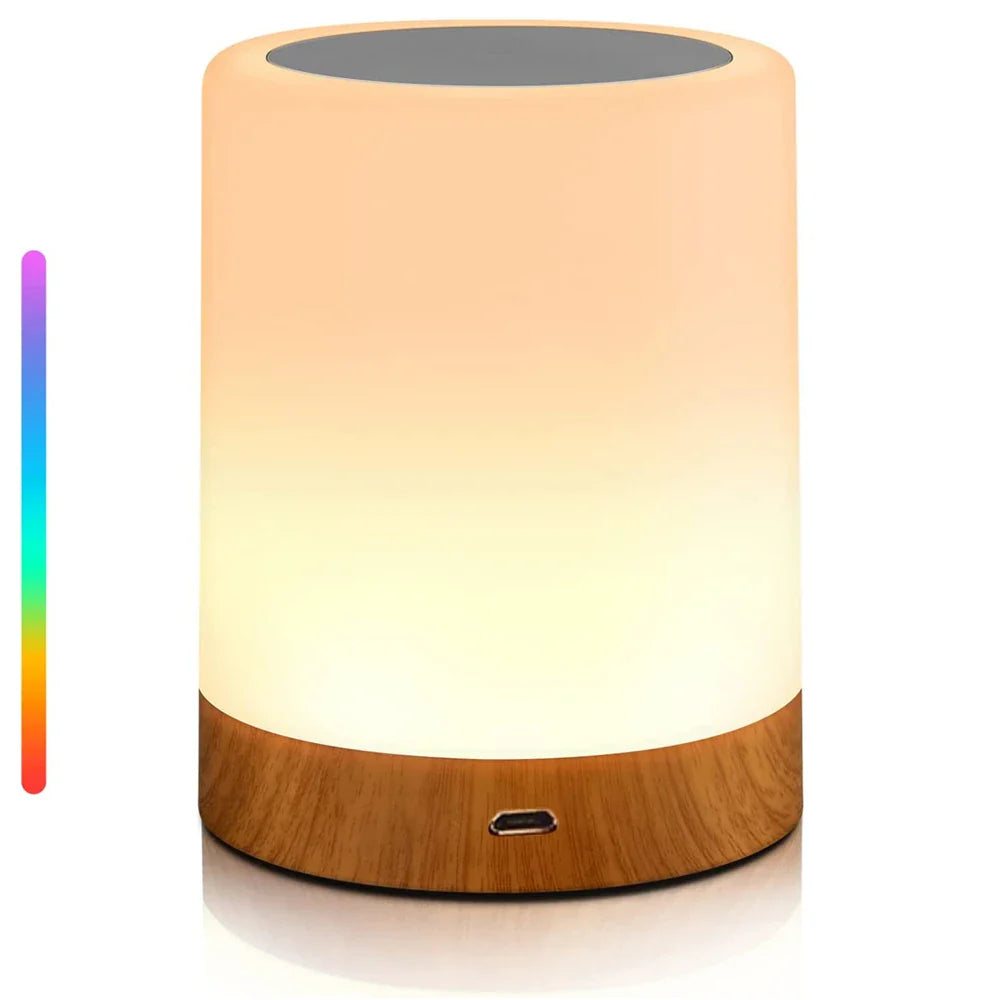 Lámpara LED táctil - Lámpara de mesa de noche con luz RGB, sensor táctil y función de lámpara de escritorio portátil - Solución perfecta de iluminación para dormitorio y regalo para niños