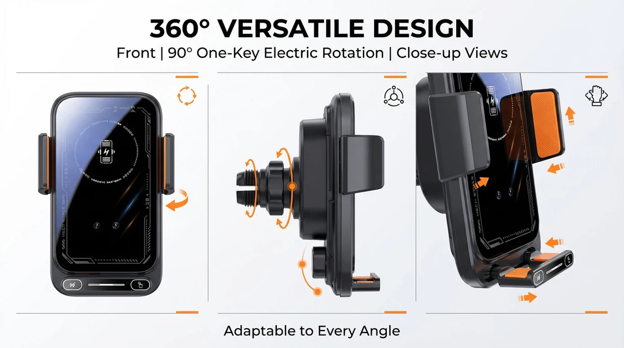 15W Car Phone Charger & Holder — Auto‑Sensing Vent Mount with One‑Touch Release