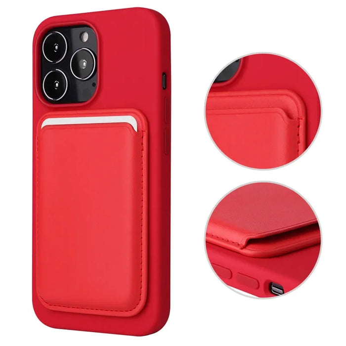 Magnetic Leather Wallet Card Holder MagSafe Phone Stand for iPhone 11–15 Series
