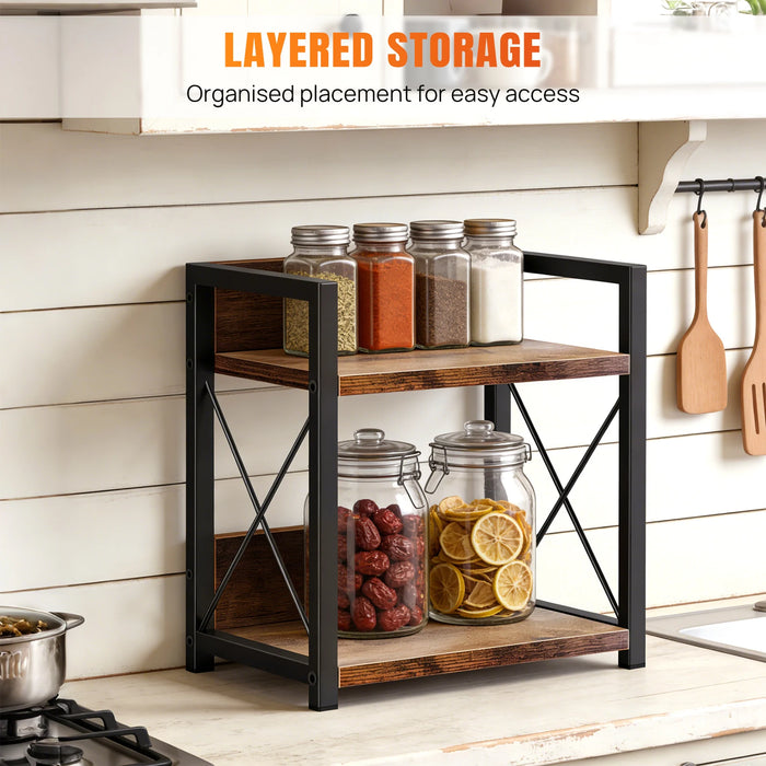 2-Tier Wood & Metal Spice Rack — Countertop Shelf Organizer