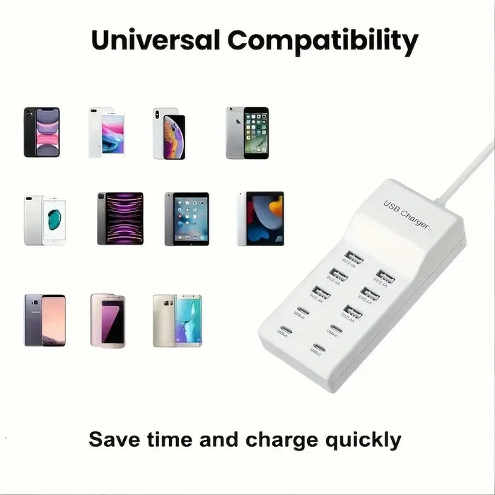10‑Port 50W USB Charging Station – Multi‑Device Fast Charger with LCD (EU/UK/US plugs)