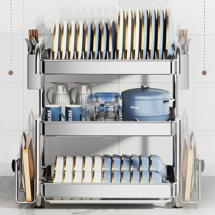 2- or 3-Tier Stainless Steel Dish Rack — Deep Plate & Bowl Drainer