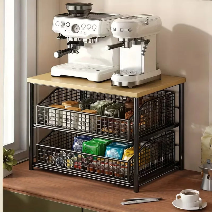 Space-saving Kitchen Countertop Storage Rack with Drawers & Metal Baskets