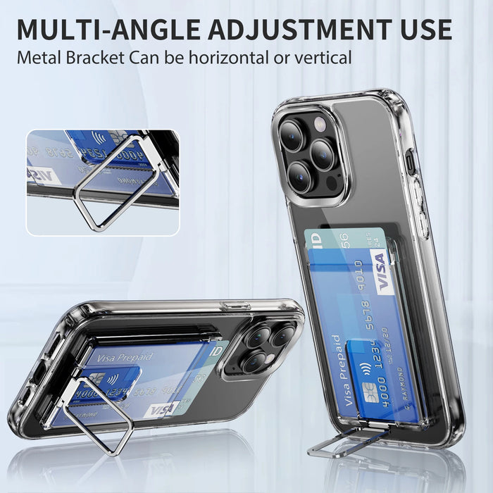 Transparent Magnetic MagSafe Card Wallet with Metal Stand for iPhone