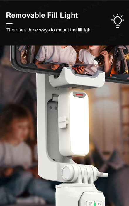 A10 Handheld Smartphone Gimbal with Fill Light, Extension Rod & Remote — for iPhone & Samsung
