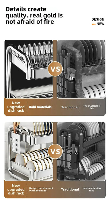 2- or 3-Tier Stainless Steel Dish Rack — Deep Plate & Bowl Drainer