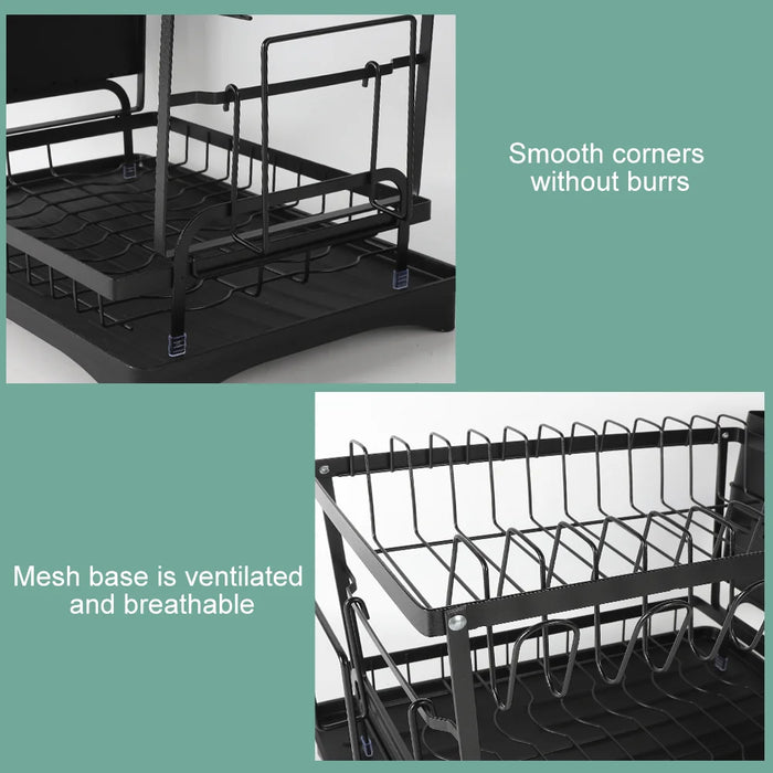 Adjustable 2-Tier Dish Drainer Rack — Plate, Bowl & Cutlery Organiser