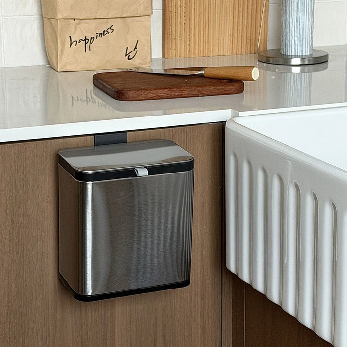 Wall-Mounted Stainless Steel Kitchen Bin — No-Bend-Over, Press-On Lid