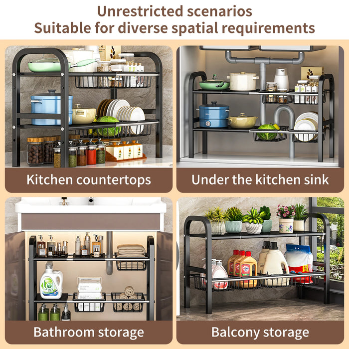 2-Tier Expandable Under-Cabinet Organiser – Adjustable Under-Sink Storage for Kitchen & Bathroom