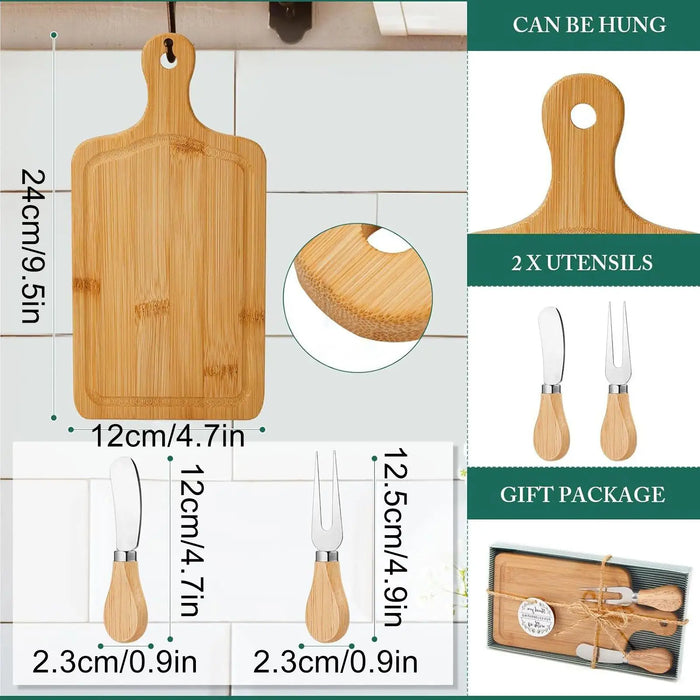 Bamboo Charcuterie Board Set - Wooden Cheese Serving Tray with Cutlery