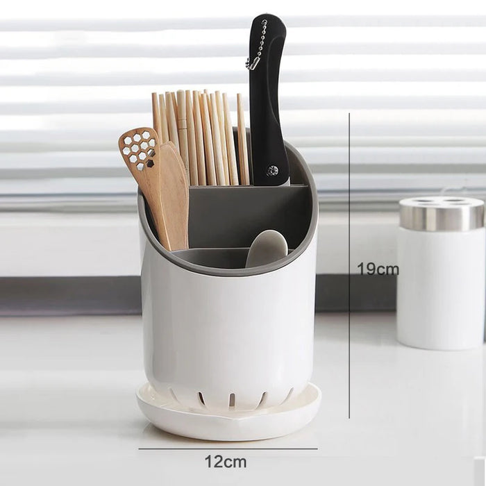 Chopstick Holder with Drain Tray — Tableware Storage Rack, Plastic Kitchen Organiser
