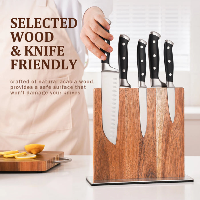 Acacia Wood Magnetic Knife Block – Modern Kitchen Holder with Strong Magnets