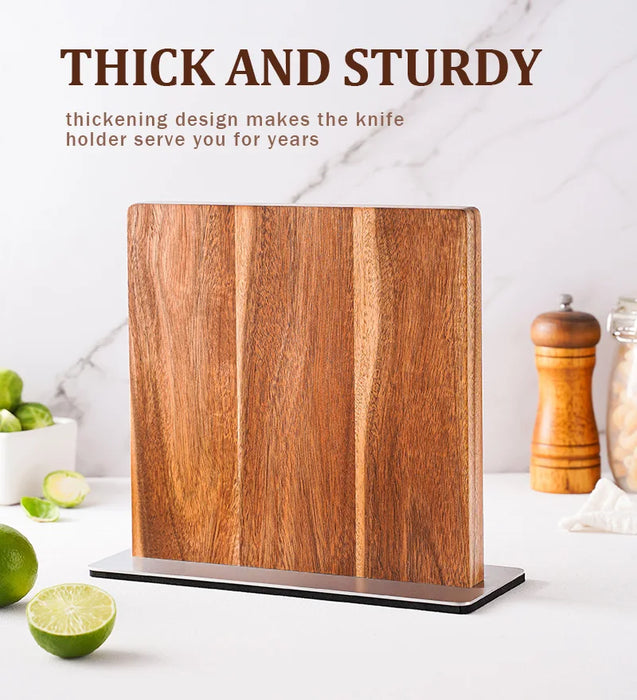 Acacia Wood Magnetic Knife Block with Stainless Steel Base
