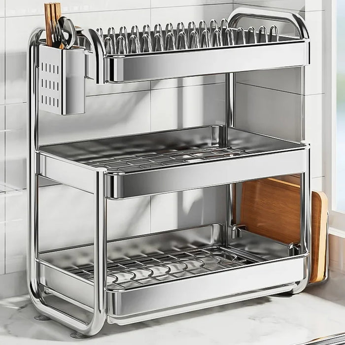 2- or 3-Tier Stainless Steel Dish Rack — Deep Plate & Bowl Drainer