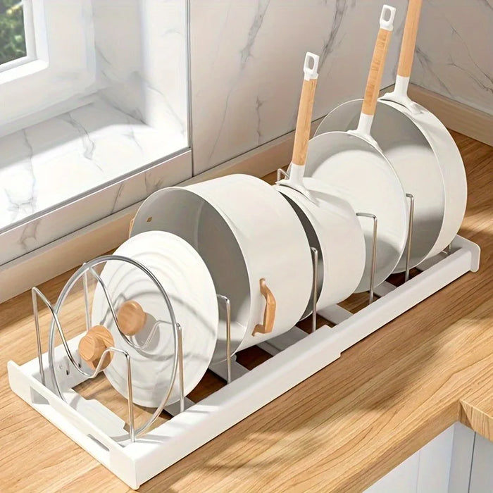 Expandable Kitchen Cabinet Pot Organiser Rack — Adjustable Divider for Pots & Pans