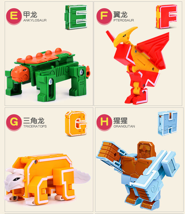 GUDI 26-piece A–Z Transforming Alphabet Robot & Dinosaur Building Block Toys
