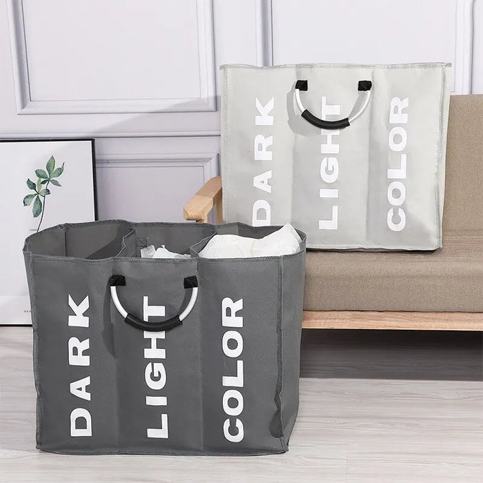 3-Compartment Foldable Laundry Hamper Bag – Waterproof Oxford Fabric