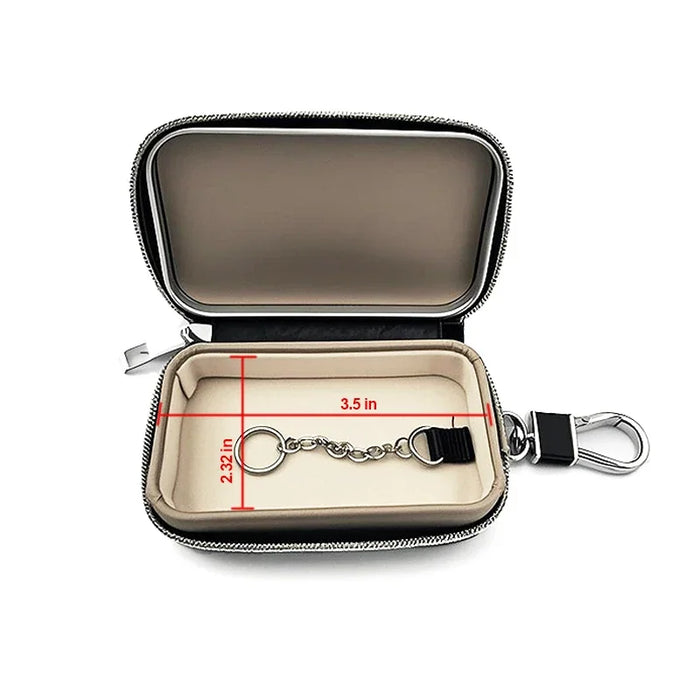 Car Key Signal Blocker Pouch - PU Leather Faraday Key Fob Case (Black, Zipper)