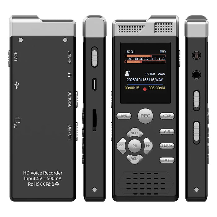 Digital Voice Recorder & MP3 Player — Dual Microphones, Voice‑Activated, Password Protection, Line‑in