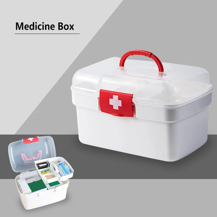 2-Tier Plastic Medicine Box with Handle — Large Capacity First‑Aid Organiser