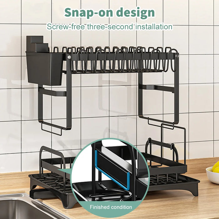 Adjustable 2-Tier Dish Drainer Rack — Plate, Bowl & Cutlery Organiser
