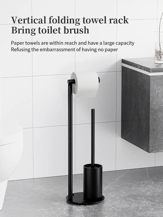 Foldable Floor-Standing Toilet Roll Holder with Reinforced Base, Standalone Dispenser