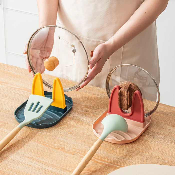 Multi-functional Plastic Pot Lid & Spatula Rack for Kitchen and Stove Storage