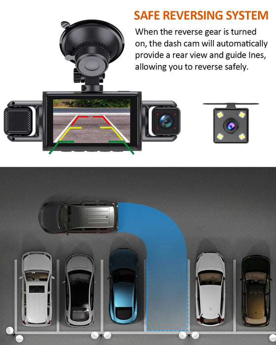 4-Channel Car Dash Cam with Wi‑Fi — FHD 1080p Front, Side & Rear, Night Vision, Hardwire Option