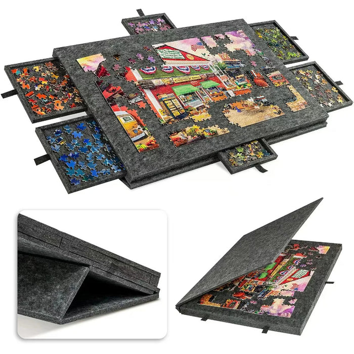 Felt Puzzle Table for 1000 Pieces — 6-Drawer Portable Jigsaw Board with Stand Cover, 77 x 53.6 x 4.2 cm