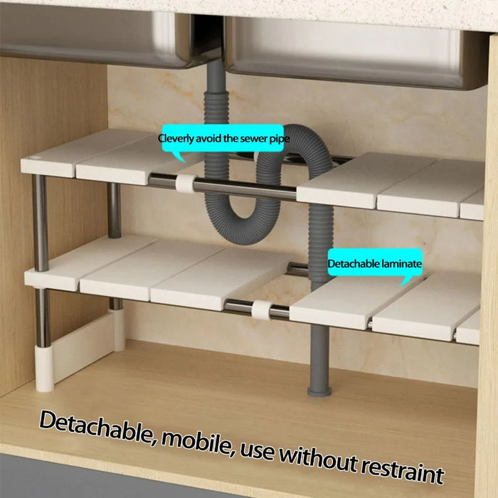 Retractable Under-Sink 2-Layer Cabinet Shelf — Multipurpose Kitchen & Bathroom Organiser