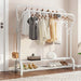 Double Rail Standing Clothes Rack with Mesh & Bottom Shelves — White or Black